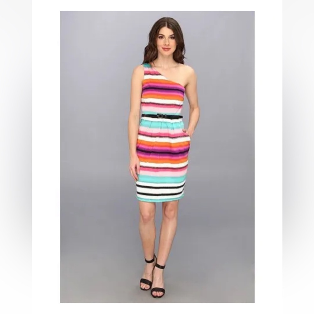 NWT NY&Co One Shoulder Fitted Above the Knee Multicolor Striped Dress